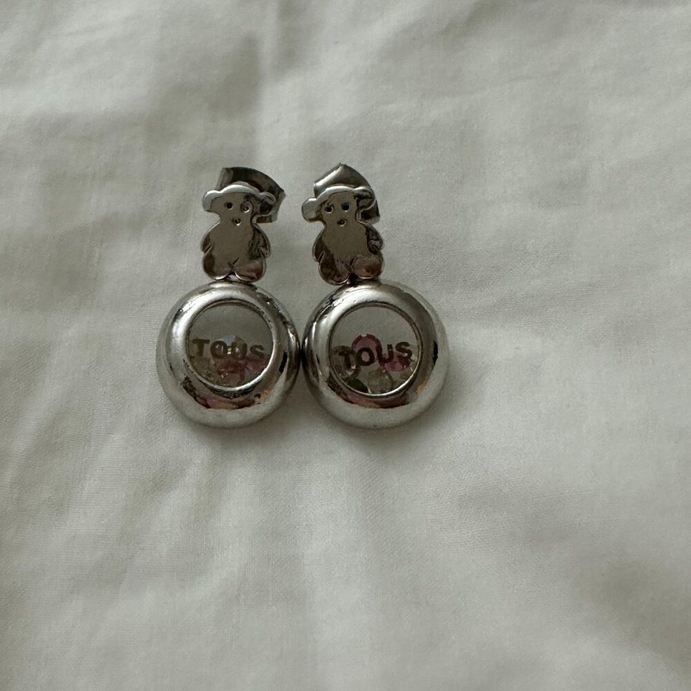 TOUS Silver Earrings with Multicolored Crystals